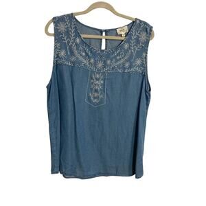 Perch by Blu Pepper embroidered chambray top size 2XL boho chic western beachy